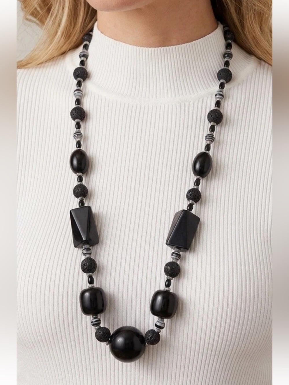 Vintage 70’s One Of A Kind Ebony Wood Glass & Silver Beads Necklace 32”